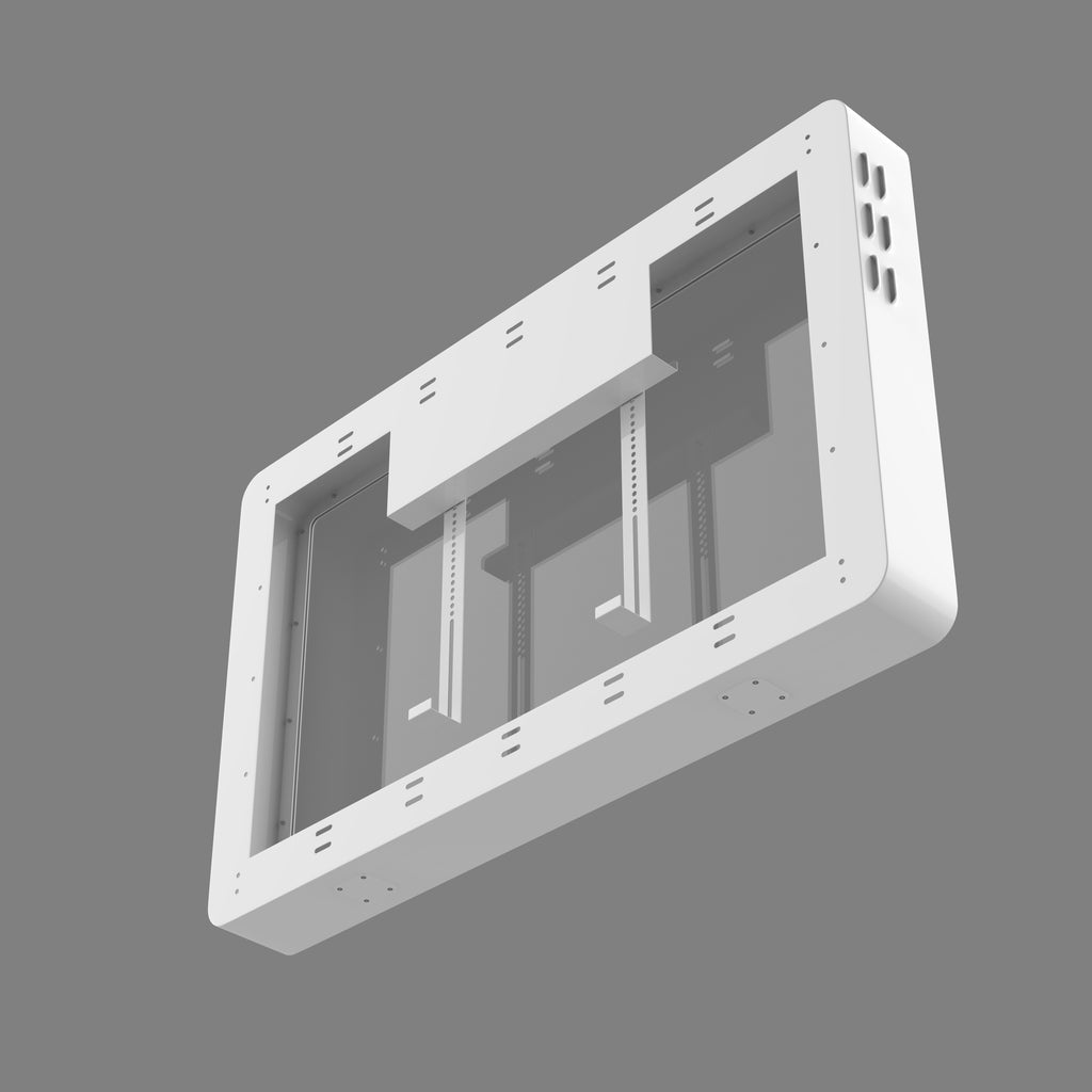 Robust TV Protection Cabinet angled view with bracket