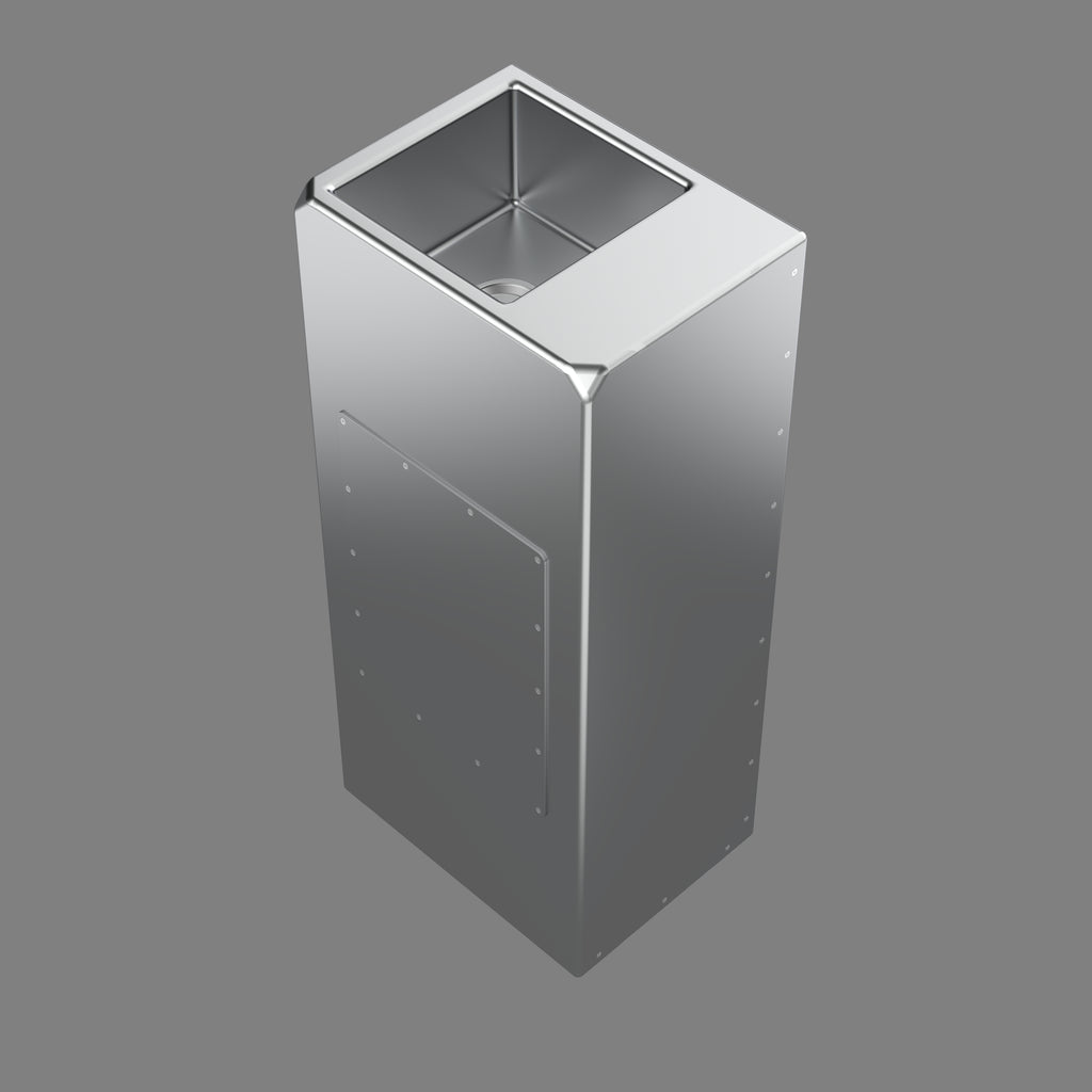 Robust stainless steel basin complete angled view