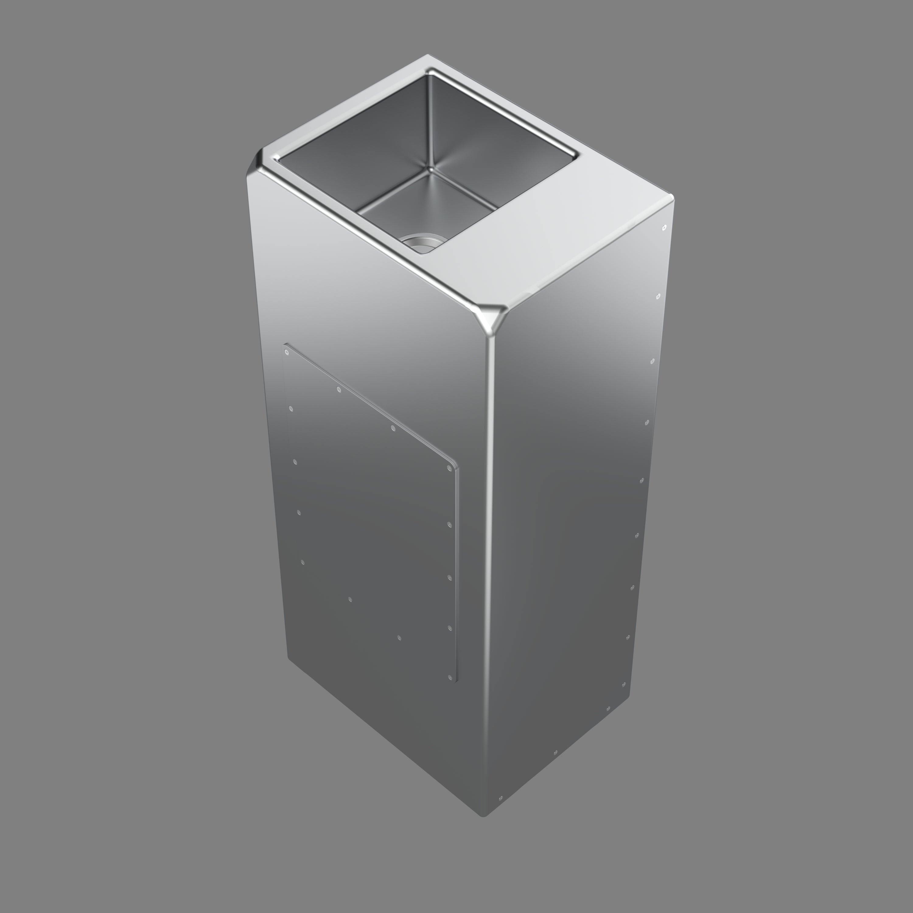 Robust stainless steel basin complete angled view