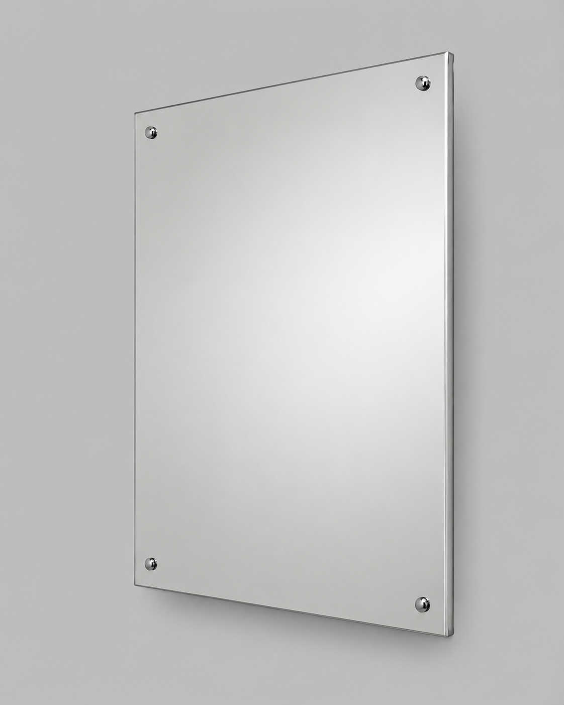 Robust stainless steel mirror angled view